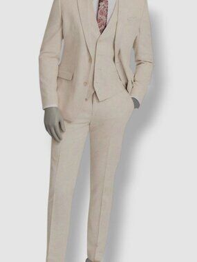Bar III Men's Beige Slim 2-Piece Jacket & Pants Suit Size 40S 34W-34L